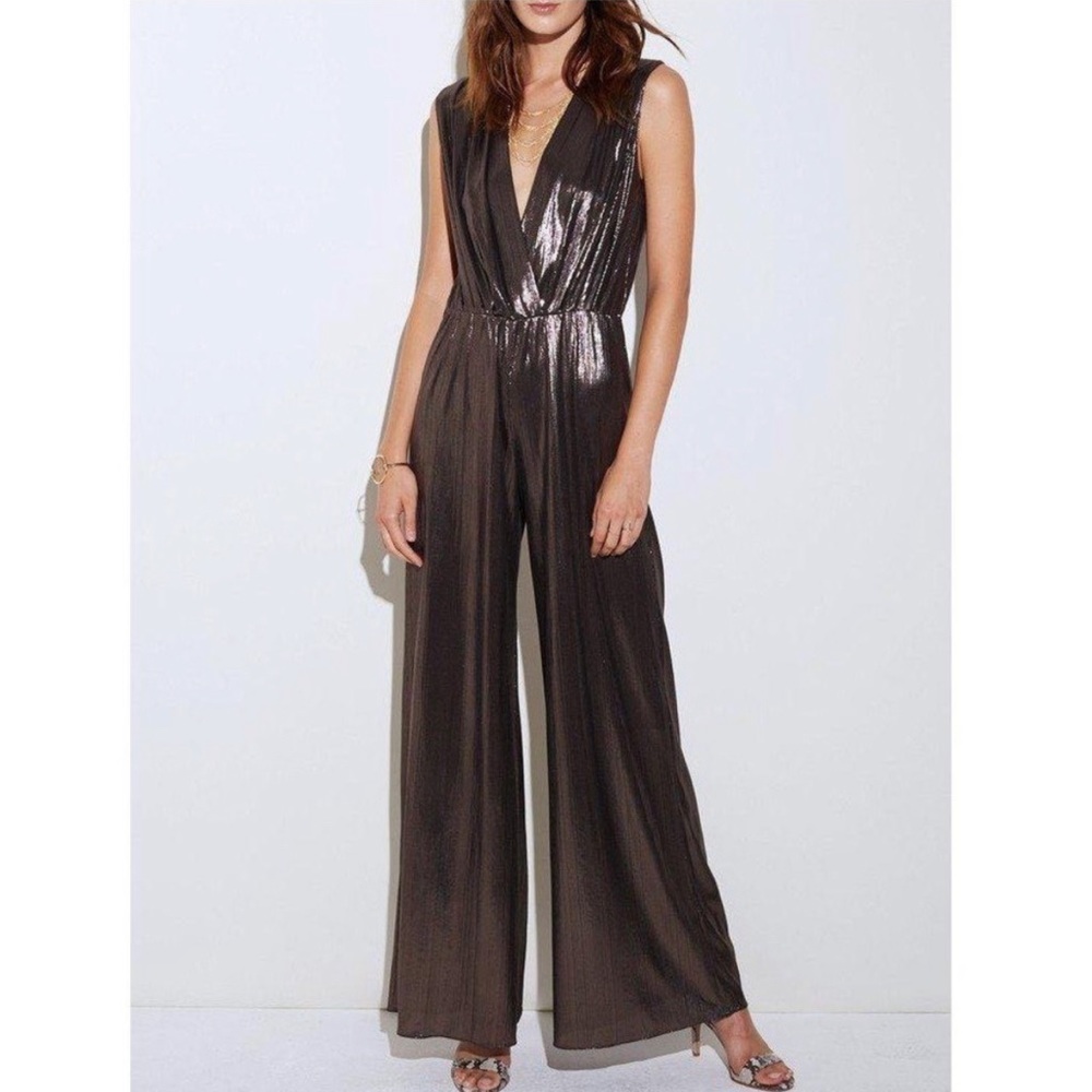 Amanda Uprichard Revolve Gunnar Metallic Jumpsuit in Moonlight Metallic, S